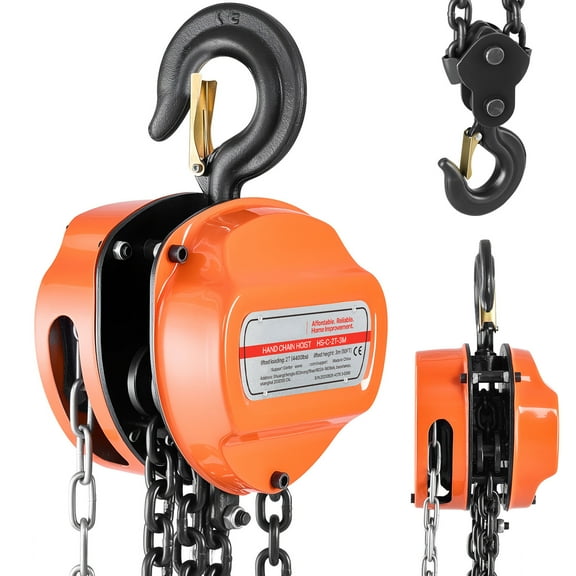 KFFKFF Manual Hand Chain Hoist, 2 Ton 4400 lbs Capacity, Chain Block with G80 Galvanized Chain, 10 ft Lift Height, Durable Pulley System for Garage, Warehouse, and Machinery, Orange