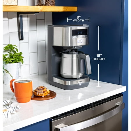 GE - 10 Cup Programmable Coffee Maker with Single Serve and Thermal Carafe - Stainless Steel