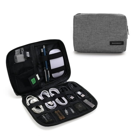 BAGSMART Electronics Organizer Travel Case, Small Cord Bag, Tech Organizer as Travel Accessories for Men Women, Cable Essentials for Phone, SD Card, Gray