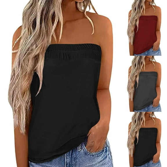Elainilye Fashion Womens Tops Strapless Bandeau Tank Top for Summer Tube Tops Casual Off Shoulder Holiday Blouse Top,Gray