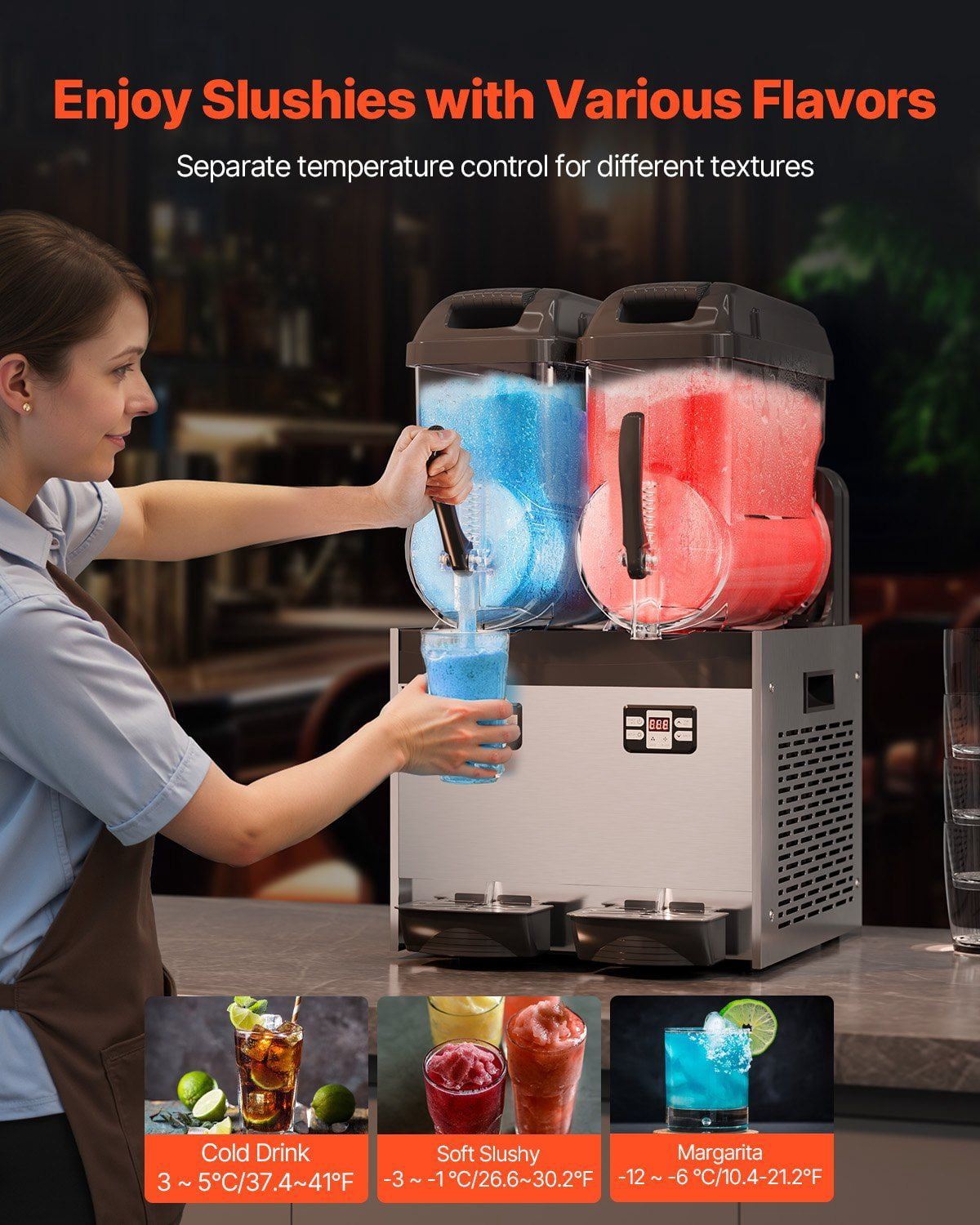 CAFORKP 12Lx2 Stainless Steel Frozen Drink Maker, Commercial Slushie Machine for Restaurant Party
