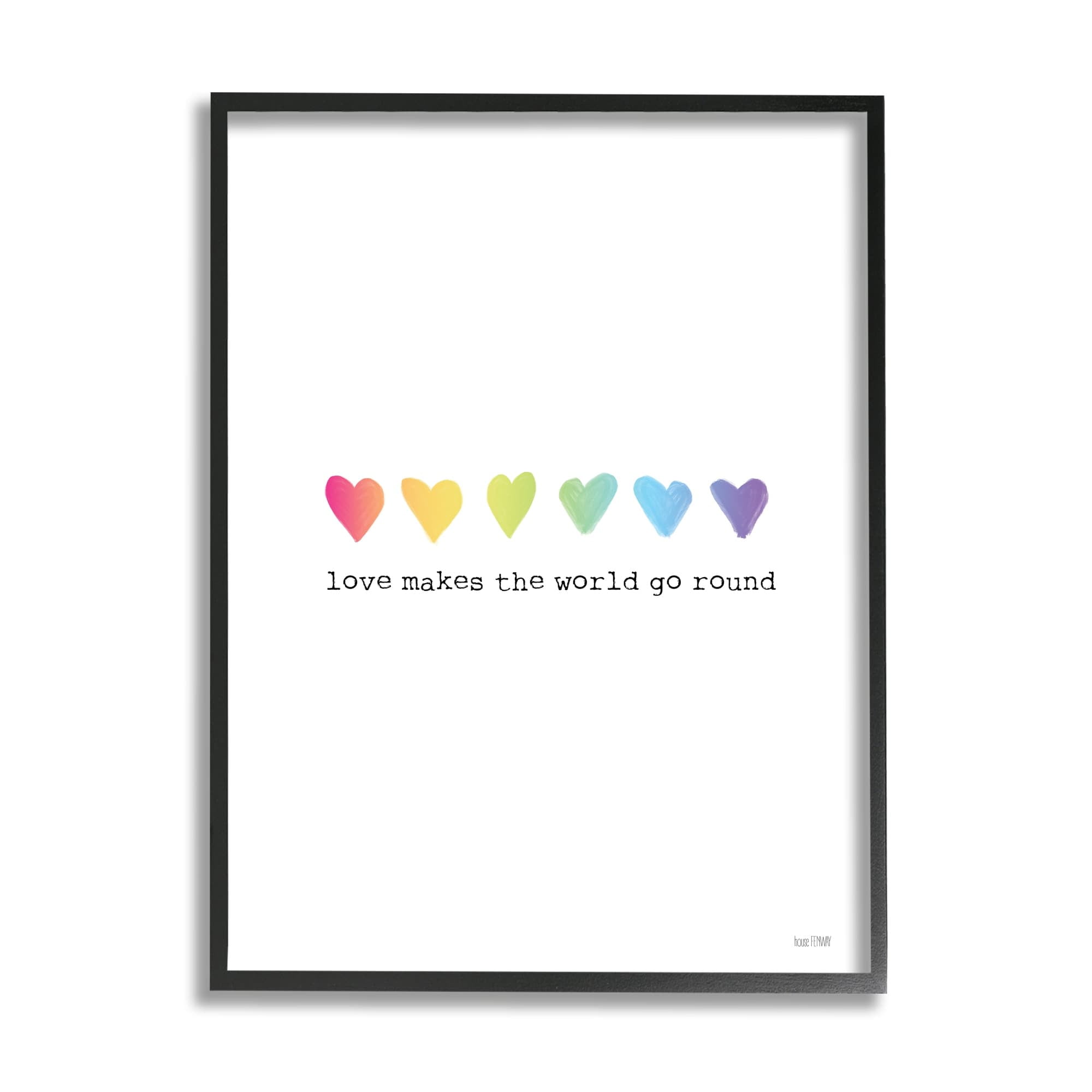 Stupell Industries Love Makes World Go Round Rainbow Heart Ombre Graphic Art White Framed Art Print Wall Art, 24x30, by House Fenway