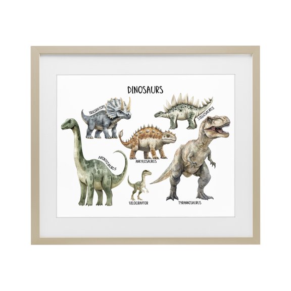 Stupell Industries Meet The Dinosaurs Birch Framed Print Under Glass, design by Christine Simpson Art