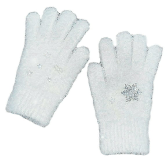 YROHGKPN Snowflake Full Finger Gloves for Women Fashion White Short Gloves Like Gloves for Teens