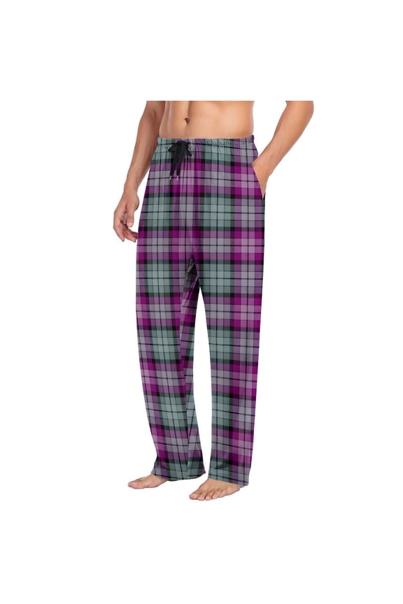 Pajama Pants with Pockets for Man Plaid Print Long Sleepwear Bottoms Loose Leisure Straight Leg Trousers PJs