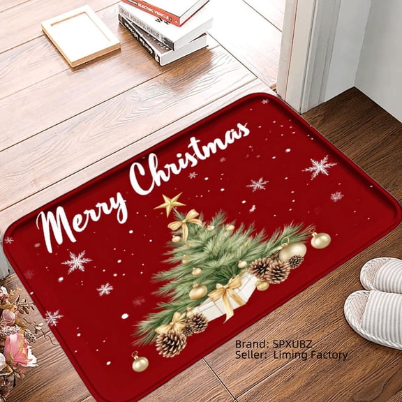 SPXUBZ Non Slip Flannel Floor Mat Merry Christmas Tree Design for Bathroom Kitchen Bedroom Decor 16x24 inch