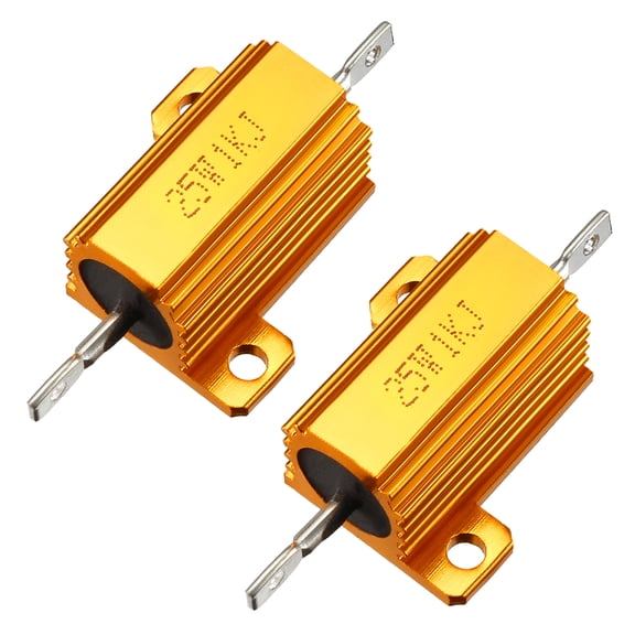 25W 1k Ohm Aluminium Housing Chassis Mount Wirewound Power Resistors Gold 2pcs