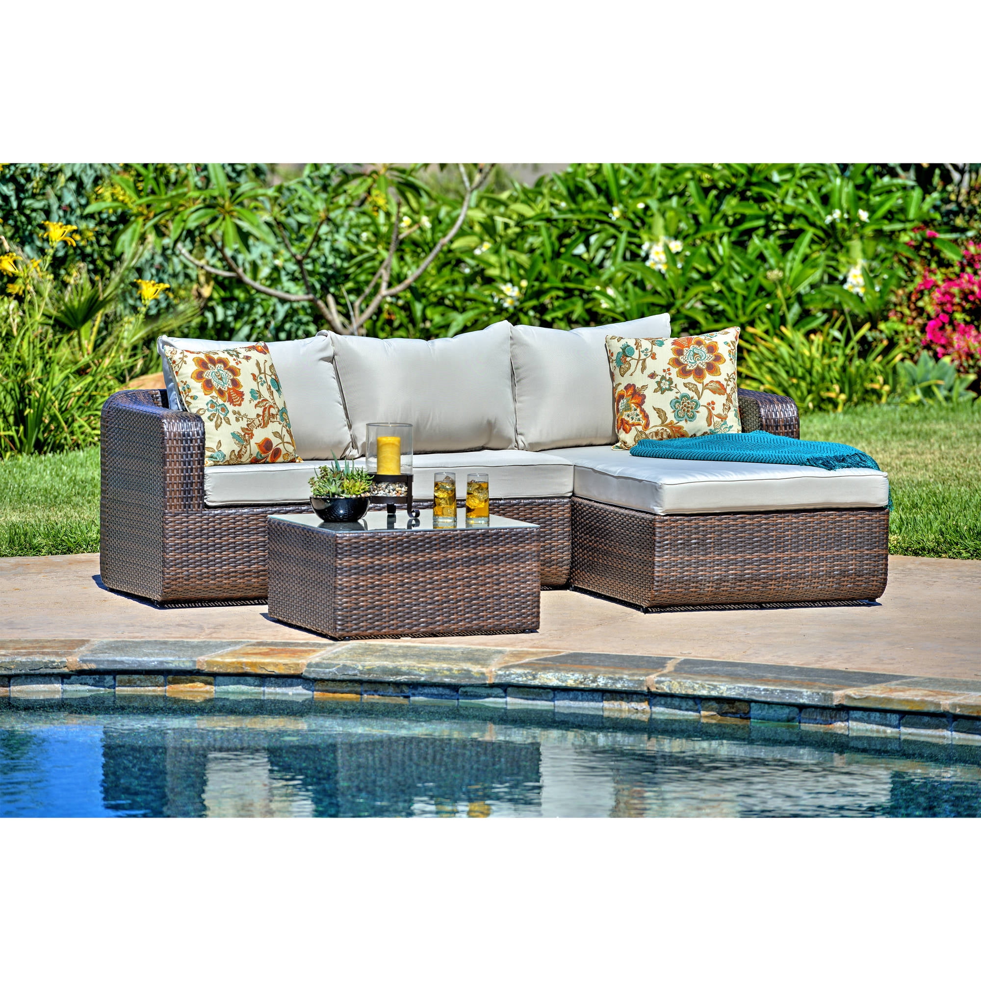 Incadozo 3 Piece All Weather Wicker Patio Conversation Set Dark Brown With Beige Cushions Walmart Com Walmart Com