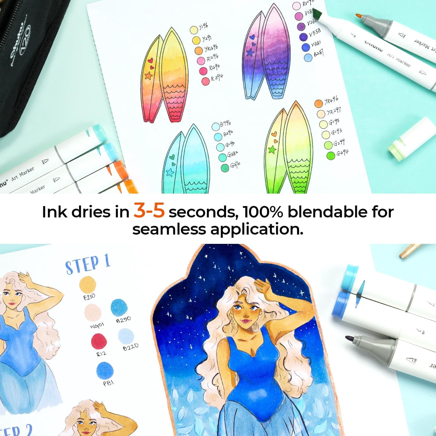 Ohuhu Double-Sided Marker Pad, 8.3"x8.3",60 Sheets/120 Pages, 90 lb/150 GSM Smooth Paper, Hardcover Sketchbook for Alcohol Markers & Paints