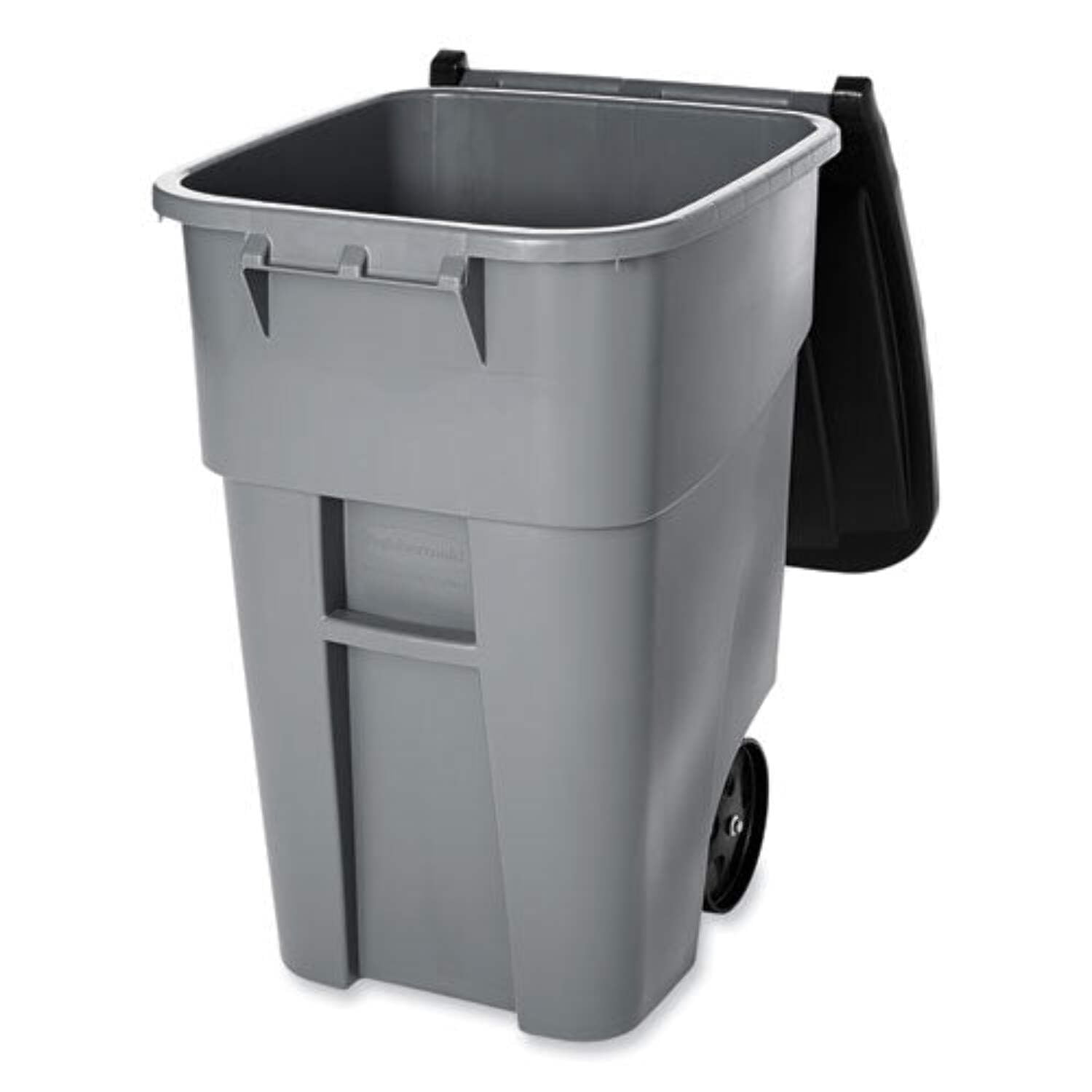 Rubbermaid Commercial Products BRUTE Roll-Out Trash Can with Lid, Square, 50 Gallon, Gray
