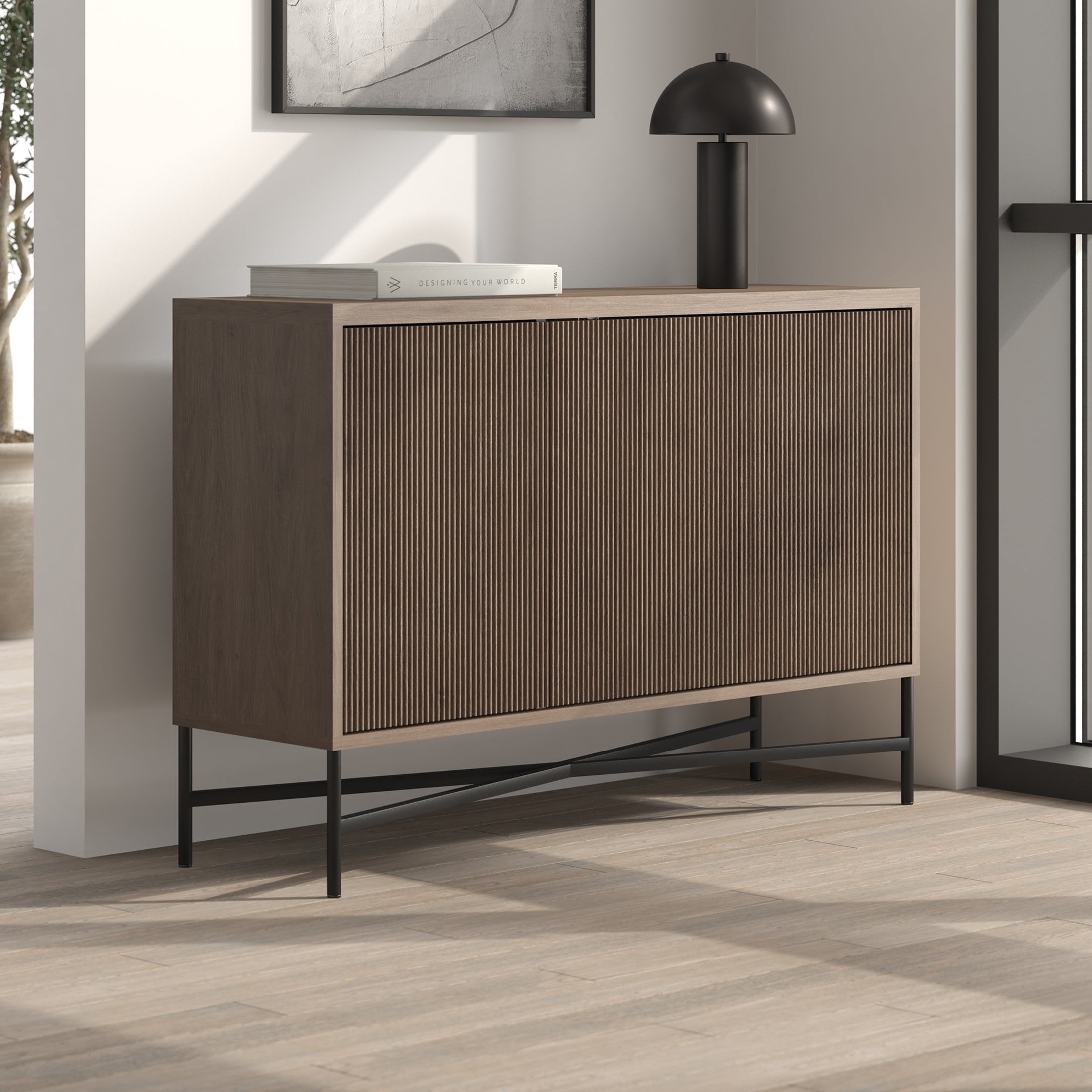 Evelyn&Zoe Modern/Contemporary 48" Wide Antiqued Gray Oak Buffet Table