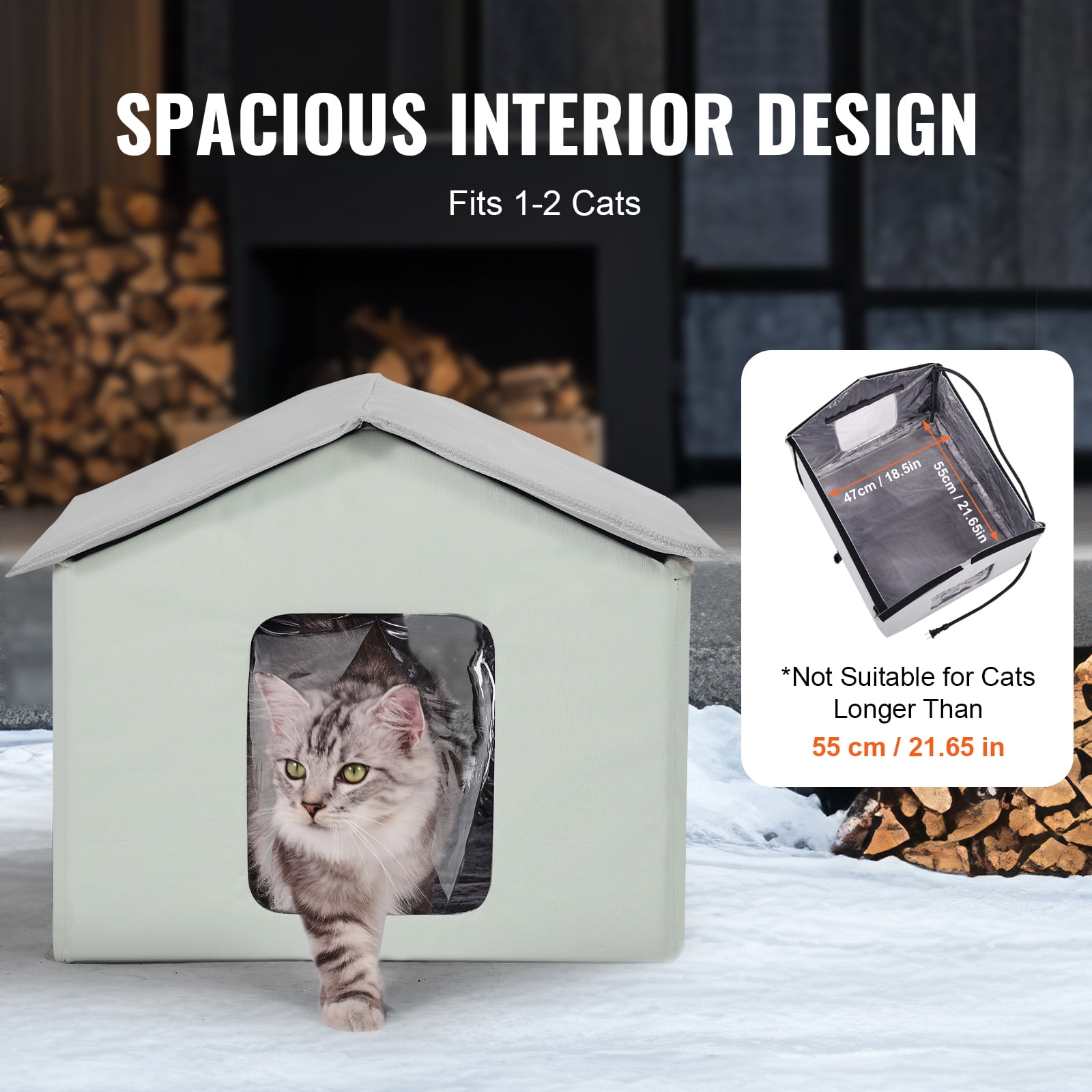 VEVOR Heated Cat House, Outdoor Kitty Shelter, 600D Oxford Cloth Foldable Cat Shelter with Heated Pad for Winter to Stay Warm and Cozy, Green (Middle)