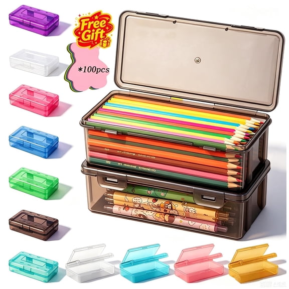 Pencil Box, Large Capacity Clear Hard Plastic Pencil Case for Kids Middle Back to School Supplies
