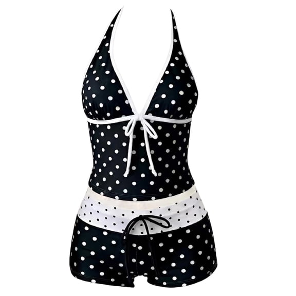 2 Piece Y2k Polka Dot Halter Bikini with Shorts Women Girls Cute Beach Tankini Swimsuit Vintage Bathing Suit Set