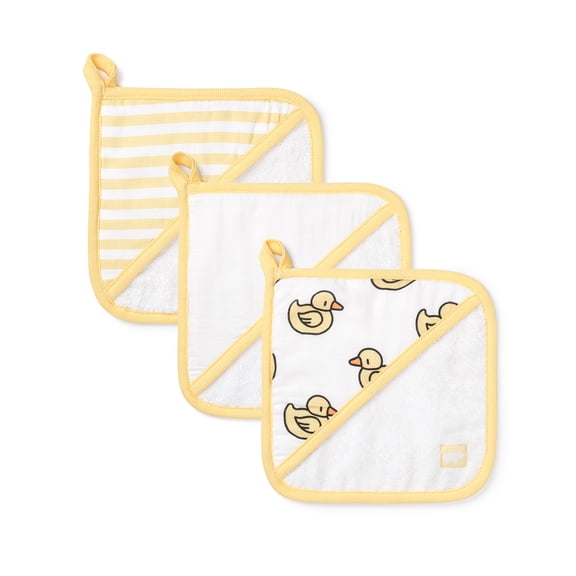 Monica Andy Organic Cotton Baby Washcloth Set, GOTS Certified Soft Muslin & Terry Cloth Washcloths, 3-Pack