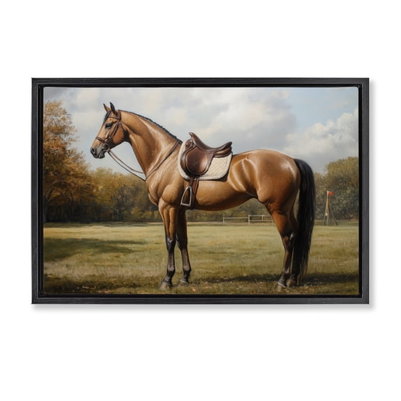 Stupell Industries Transitional Show Ready Horse with Saddle Black Floating Frame Canvas Art, 25 x 17, by Petals Prints Design