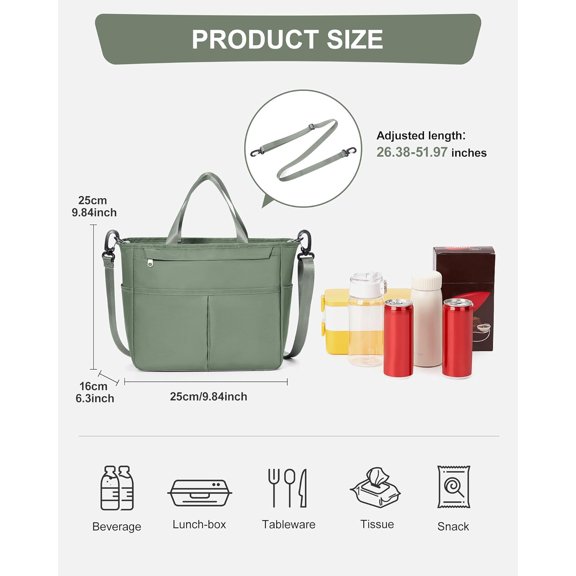 UDGIU-Lunch Bag Women for Work loncheras para mujer Adult Insulated Lunch Box Tote Cooler Bag With Adjustable Strap Lunchbag Lunchbox for Travel, Picnic,College,Beach,Olive Green