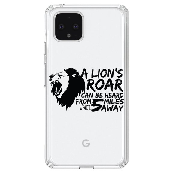 DistinctInk Clear Shockproof Hybrid Case for Google Pixel 4 (6.1" Screen) - TPU Bumper Acrylic Back Tempered Glass Screen Protector - Lion's Roar Can Be Heard 5 Miles Away