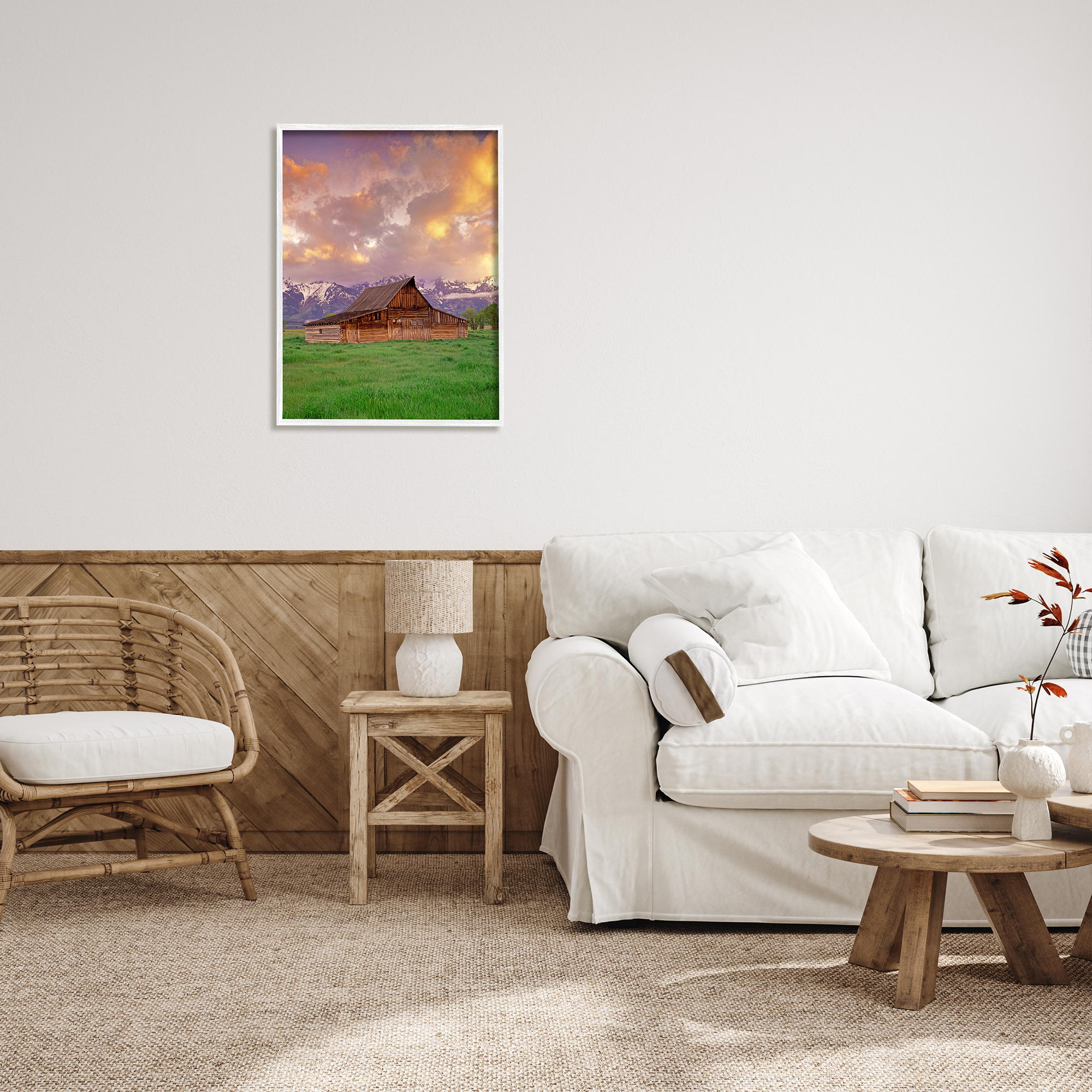 Stupell Industries Cabin in Mountain Landscape Nature Photography White Framed Art Print Wall Art, 24 x 30