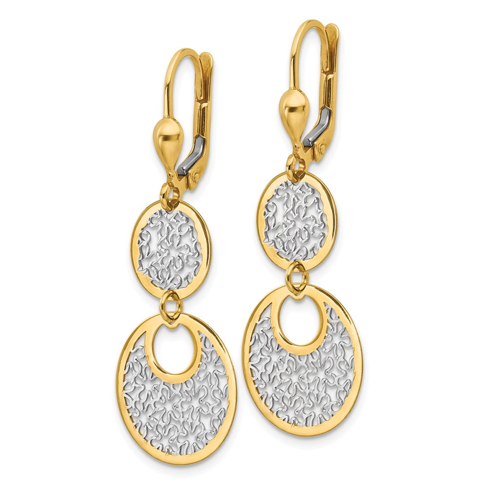 Details about   Leslie's Real 14kt w/White Rhodium Polished & Textured Leverback Earrings