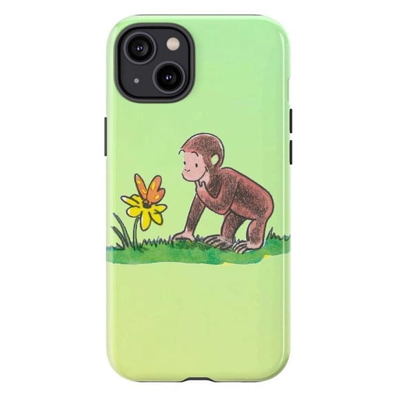 Curious Monkey Flower Butterfly Phone Case – Soft Pastel Green Nature Design for iPhone 11 12 13 14 15 16 Pro Max Mini Plus, Cute Animal Protective Cover