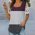 thumbnail image 2 of Tunic Top for Women Pleated Square Neck Blouse Summer 2047 Color Block Casual Lace T-Shirt, 2 of 5