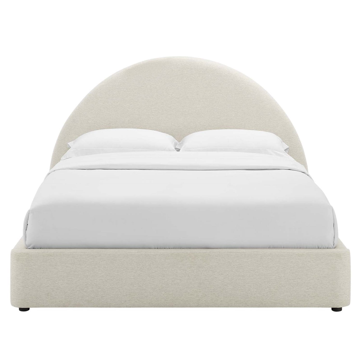 Platform Bed Frame, King Size, Ivory White, Fabric, Bedroom, Modern Contemporary HB36791