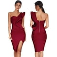 thumbnail image 4 of One Shoulder Ruffle Dress Side Split Bodycon Bandage Dress Wedding Guest Dress, 4 of 6