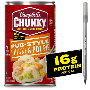 Campbell's Pub-Style Chicken Pot Pie Soup with pen
