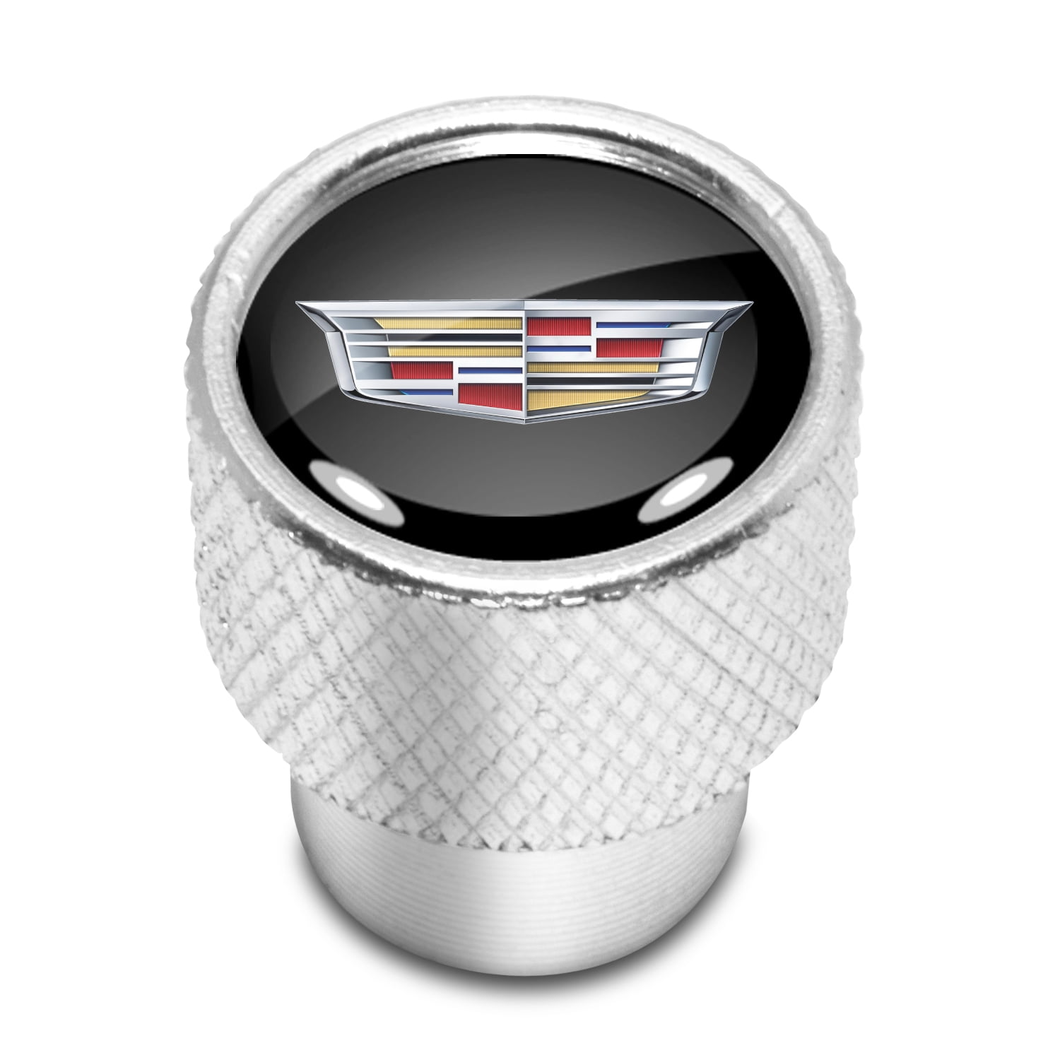 Cadillac Crest Logo in Black on Shining Silver Aluminum Tire Valve Stem Caps
