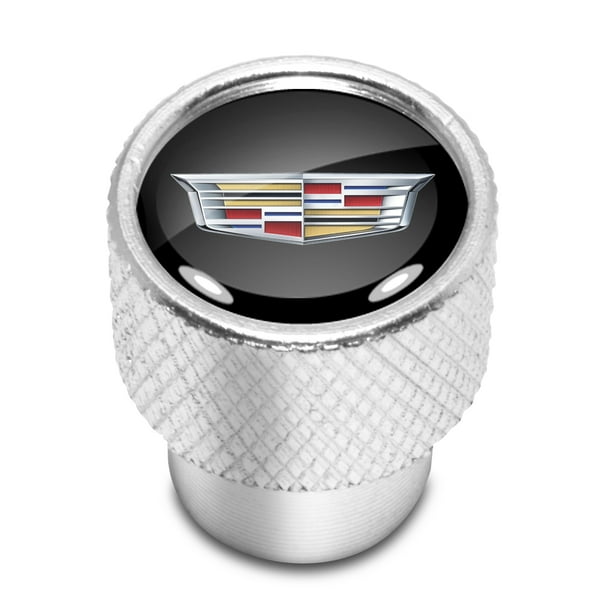 Cadillac Crest Logo in Black on Shining Silver Aluminum Tire Valve Stem
