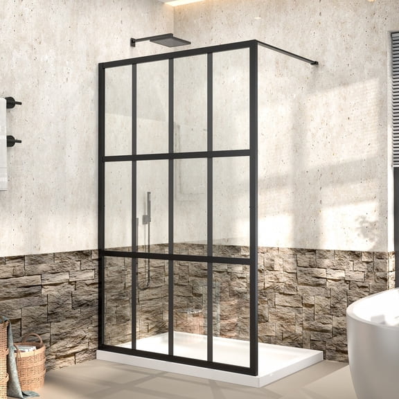 Atlas 46" X 72" Black Framed Clear Tempered Glass Shower Door - 46 Shower Door for Walk-in or Corner Showers