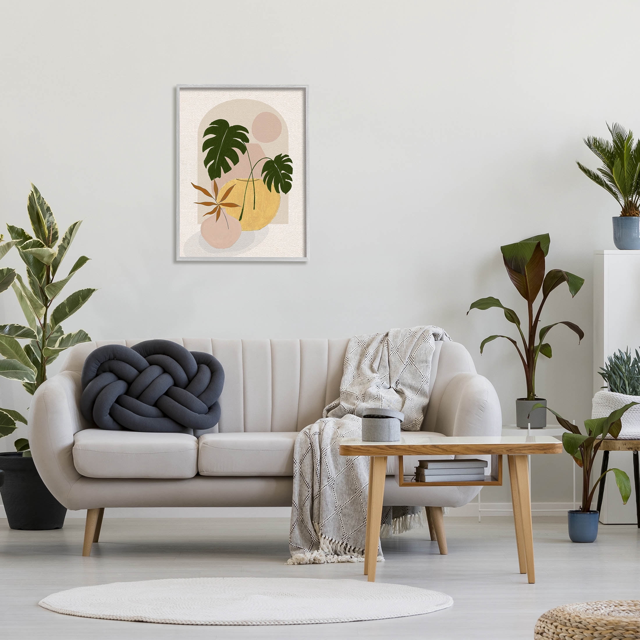 Potted Monstera Plant Leaves Botanical & Floral Graphic Art Gray Framed Art Print Wall Art