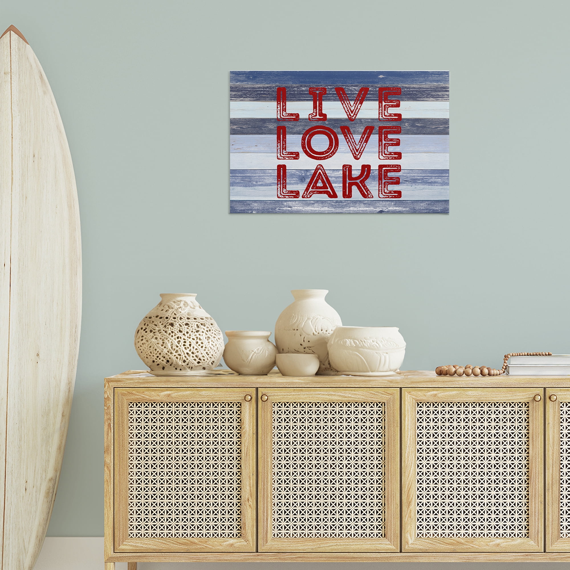 Stupell Industries Live Love Lake Striped Nautical & Beach Painting Wrapped Canvas Art Print Wall Art, 30 x 20