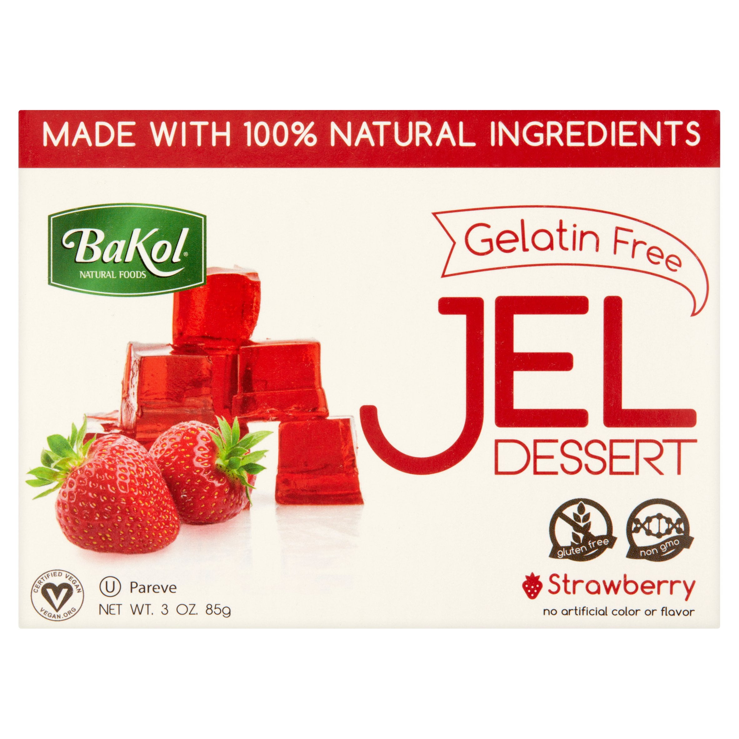 Bakol Gelatin Free Strawberry Jel Dessert, 3 oz by Bakol Foods