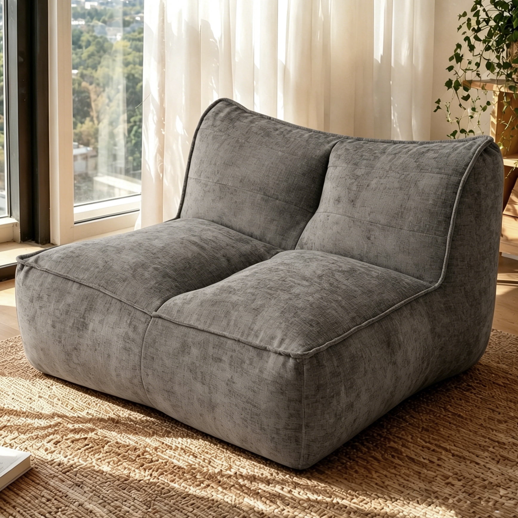Soft Faux Fur Adult Bean Bag Lounger Sofa, Ergonomic Back Neck Support Vacuum Packed No Assembly Lazy Chair, Fluffy Bean Bag Couch for Bedroom Living Room Dorm Reading Gaming Relaxation