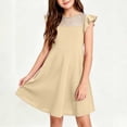 thumbnail image 2 of QIUOMBBP Flutter Sleeve Dress Short for Girls Solid Color Crewneck Dresses Fashion Summer Outdoor Clothes Beige 5-6Years, 2 of 7