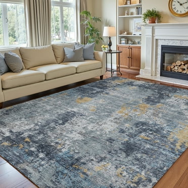SIXHOME 8'x10' Abstract Area Rugs Modern Soft Washable Rug Neutral Non-Slip Indoor Rug for Living Room Bedroom Dining Room Office Lightweight Foldable Carpet Ideal for High Traffic Areas Blue