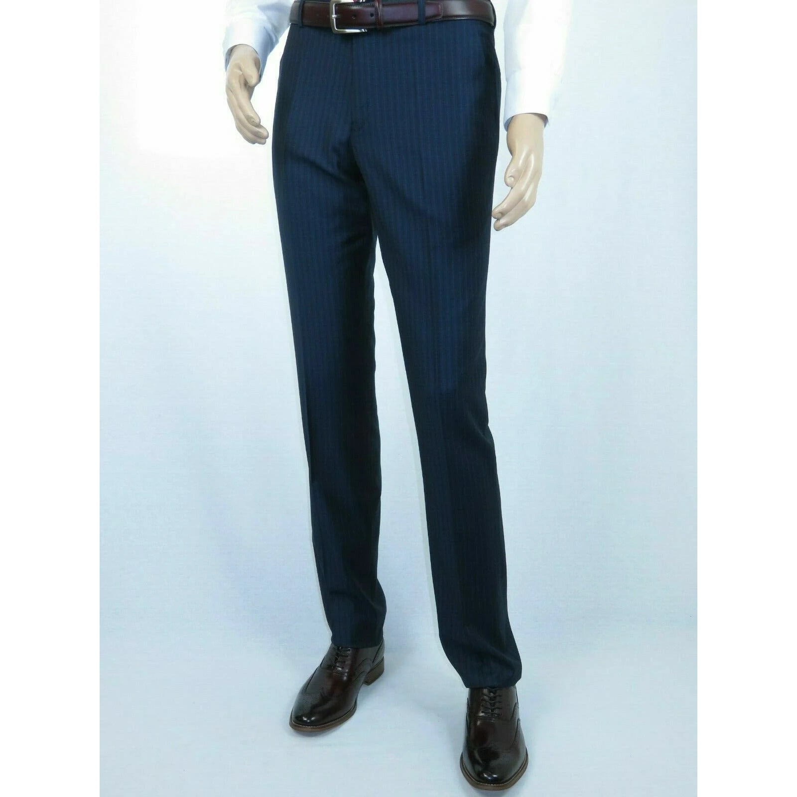 Renoir Mens 3 Piece Vested Suit Rivelino Stripe All Wool 140's 503-9 Blue 