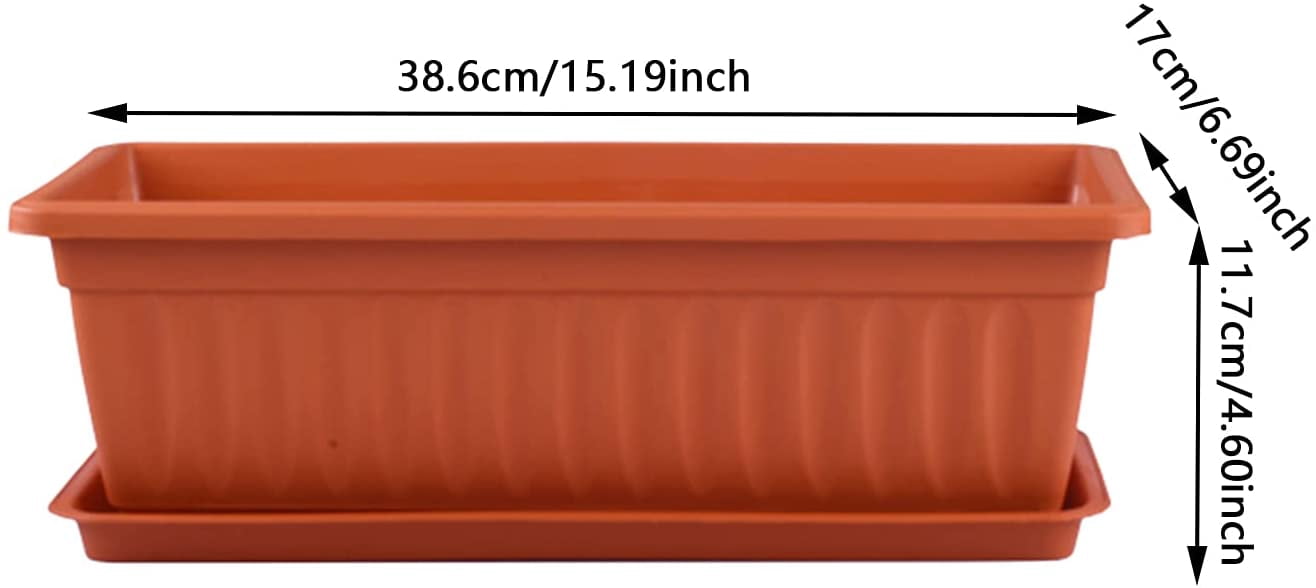 3 Pcs Window Box Flower Pots with Saucer, 15 Inches Plastic Rectangular Planters,for Windowsill,Patio, Garden, Home Decor, Porch (Brick Red)