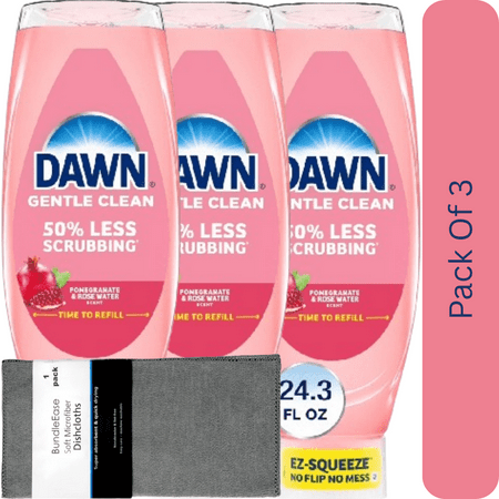 Dawn Gentle Clean EZ-Squeeze Dish Soap Liquid, Pomegranate & Rose Water, 24.3 oz with Microfiber Solid Color Dishcloth by BundleEase