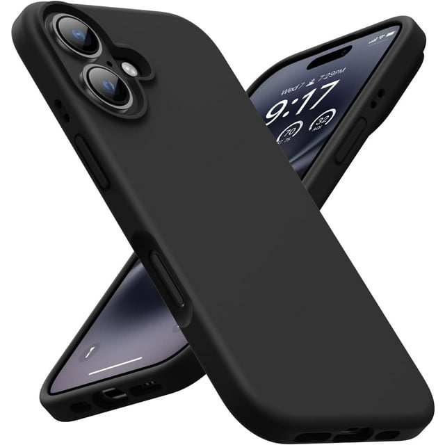 KOMI Designed for iPhone 16 Case,Shockproof Liquid Silicone Protective Phone Case with Soft Anti-Scratch Microfiber Lining Ultra Slim Drop Protection Phone Cover 6.1 inch Black