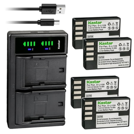 Kastar 4-Pack DLi109 Battery and LTD2 USB Charger Replacement for Pentax D-Li109 Battery D-BC109 Charger K-R KR K-30 K30 K-50 K50 K-70 K70 K-500 K500 K-S1 KS1 K-S2 KS2 KP KF DSLR Camera