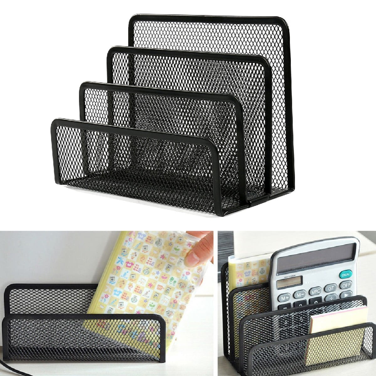 Small Letter Sorter Desktop File Holder Organizer Metal Mesh with 3 Vertical Upright