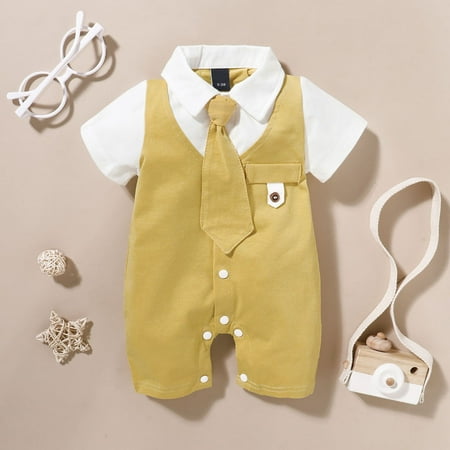 

Hunpta Gentleman Baby Tie Outfits Jumpsuit Clothes Infant Romper Solid Boys Boys Romper&Jumpsuit
