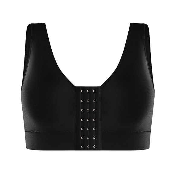 safuny Sports Everyday Bra for Women Front Open Buckle Breathable Wireless Holiday Push Up Ultra Light Lingerie Brassiere Underwear Comfort Daily Black L