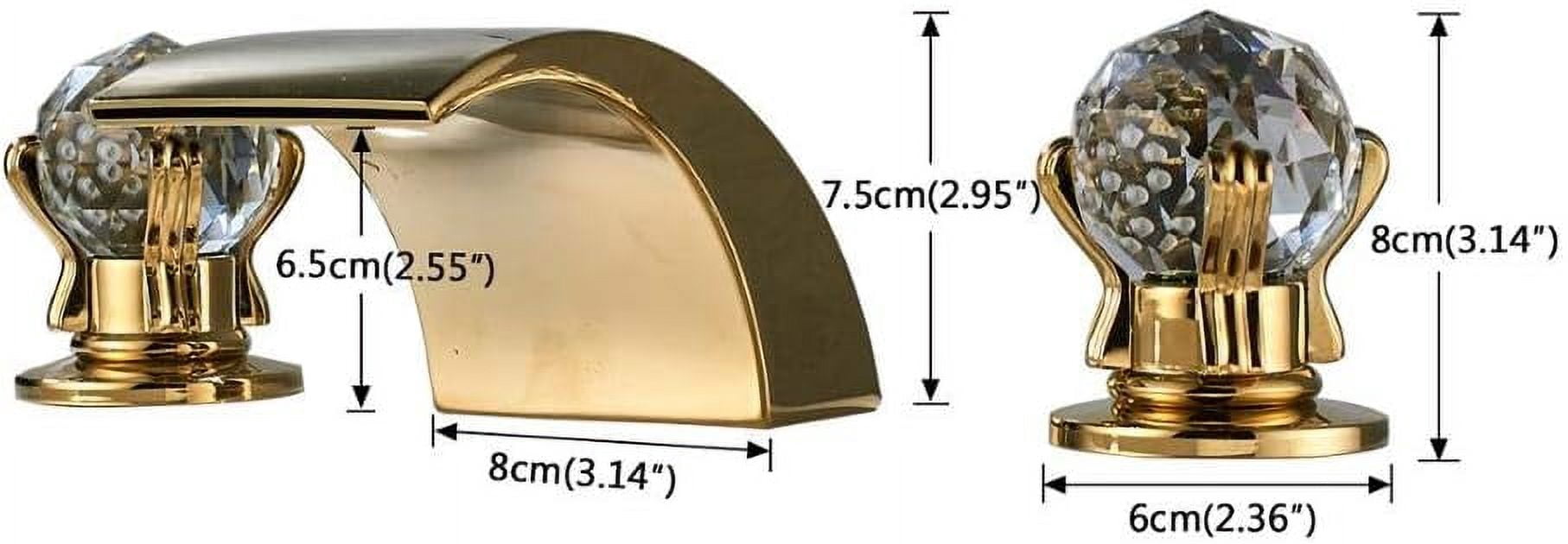 Zovajonia 3 Hole Bathroom Faucet, Dual Crystal Knobs Vanity Basin LED Sink Faucet Mixer Bronze Bath Faucets, Gold Widespread bathroom faucets for sink 3 hole Waterfall Tub Faucet