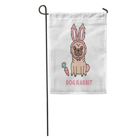 LADDKE Cute Dog of Pug Breed in Rabbit Costume for Easter Garden Flag Decorative Flag House Banner 12x18