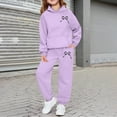 thumbnail image 2 of Kids Girls Boys Sweatsuit 2 Piece Track Suit Sweat Suits for Girls Cute Bow Sweatshirt and Jogger Sweatpants Set,Light Purple 8-9 Years, 2 of 4