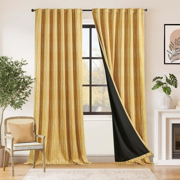 Cortinas JINCHAN Blackout Bohemias con Fases Lunares 275x270 cm Amarillo
